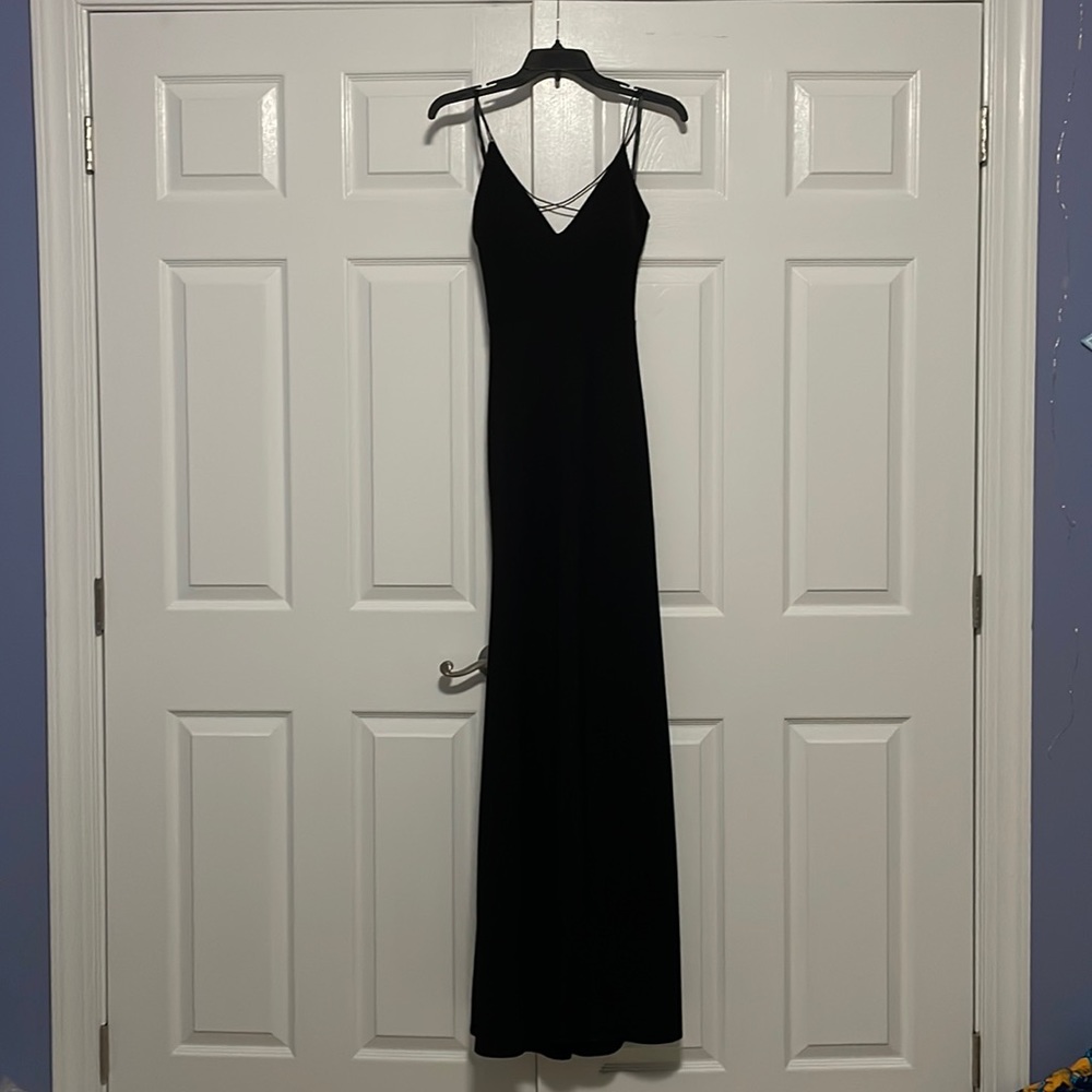 Black strappy maxi dress with slit